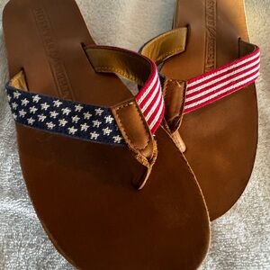 Smathers & Branson Old Glory Patriotic Brown Sandals with Red and Blue Straps